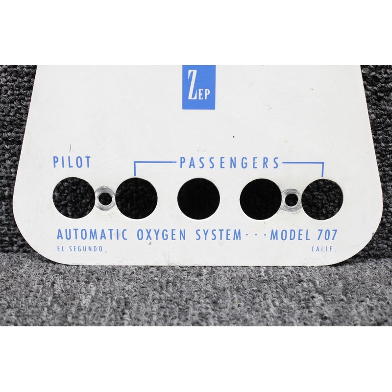 Piper PA23-250 Zep Oxygen Gauge Placard